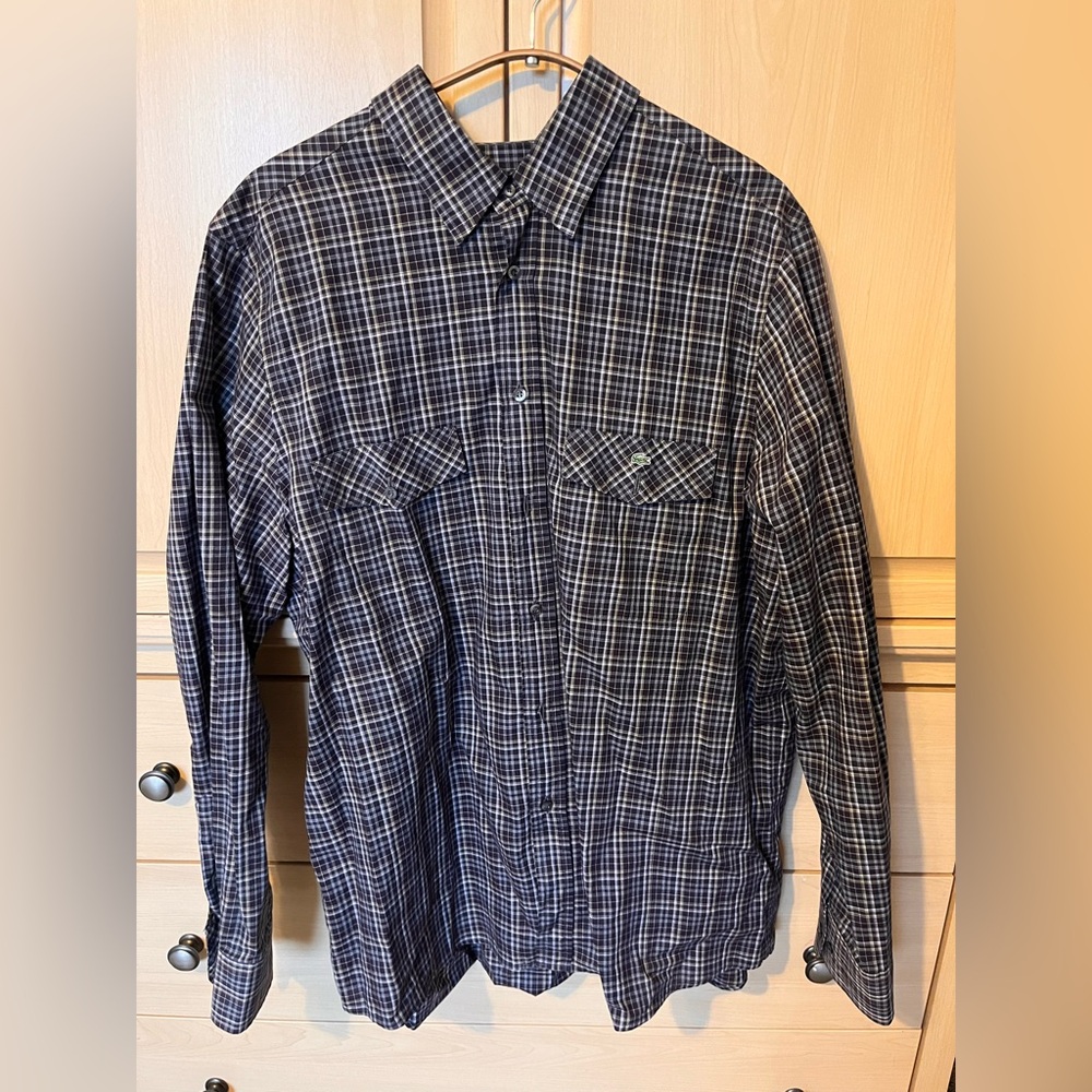 Lacoste dress shirt, purple, black and white, size 45